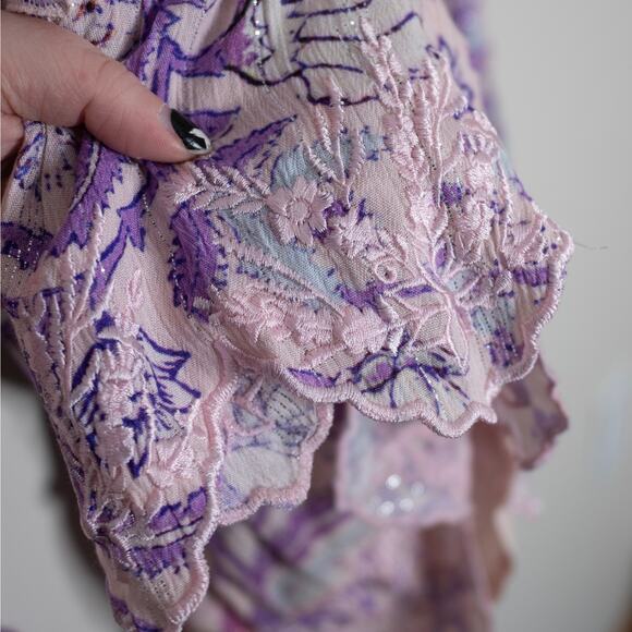 Hemant and Nandita Asia Long Sleeve Mini Dress Lilac Pink Tassel Boho XS NWT - Picture 6 of 9